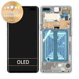 Samsung Galaxy S10 5G G977F - LCD Displej + Dotykové Sklo + Rám + Baterie (Crown Silver) - GH82-20442A Genuine Service Pack