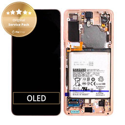 Samsung Galaxy S21 G991B - LCD Displej + Dotykové Sklo + Rám + Baterie (Phantom Pink) - GH82-24716D, GH82-24718D Genuine Service Pack