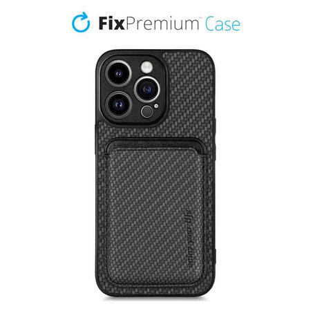 FixPremium - Pouzdro Carbon s MagSafe Wallet pro iPhone 14 Pro, černá