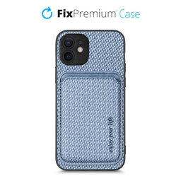 FixPremium - Pouzdro Carbon s MagSafe Wallet pro iPhone 12, modrá