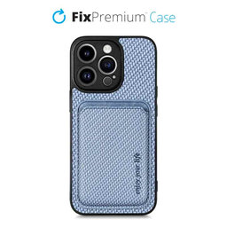 FixPremium - Pouzdro Carbon s MagSafe Wallet pro iPhone 13 Pro Max, modrá