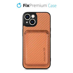 FixPremium - Pouzdro Carbon s MagSafe Wallet pro iPhone 13 mini, hnědá