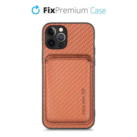 FixPremium - Pouzdro Carbon s MagSafe Wallet pro iPhone 12 Pro, hnědá