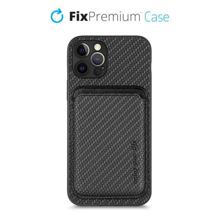 FixPremium - Pouzdro Carbon s MagSafe Wallet pro iPhone 12 Pro, černá