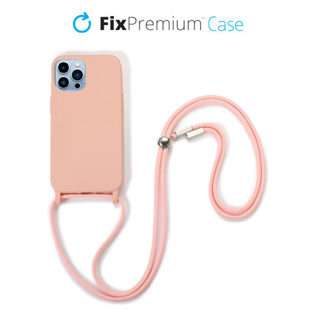 FixPremium - Silikonové Pouzdro so Šňúrkou pro iPhone 13 Pro, růžová