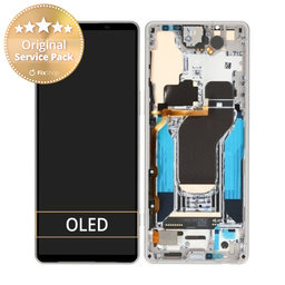 Sony Xperia 1 V - LCD Displej + Dotykové Sklo + Rám (Silver) - A5060571A Genuine Service Pack