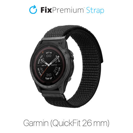 FixPremium - Nylonový řemínek pro Garmin (QuickFit 26 mm), černý