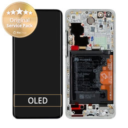 Huawei P40 Pro - LCD Displej + Dotykové Sklo + Rám + Baterie + Senzor Otisku Prstu (Ice White, Silver Frost) - 02353PJK Genuine Service Pack