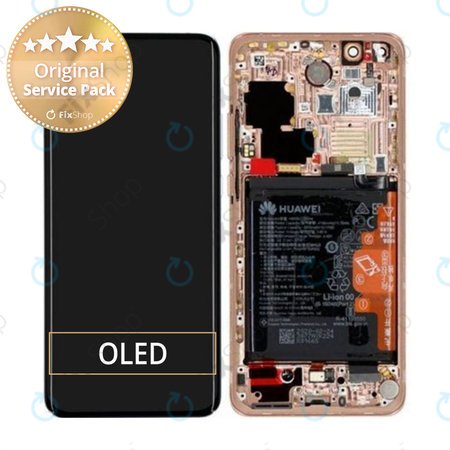 Huawei P40 Pro - LCD Displej + Dotykové Sklo + Rám + Baterie + Senzor Otisku Prstu (Blush Gold) - 02353PJL Genuine Service Pack