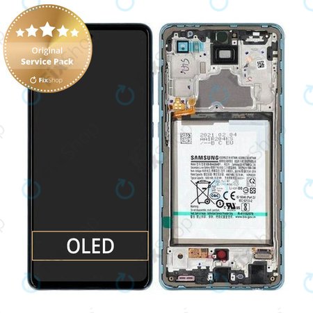 Samsung Galaxy A72 A725F, A726B - LCD Displej + Dotykové Sklo + Rám + Baterie (Awesome Blue) - GH82-25541B, GH82-25542B Genuine Service Pack