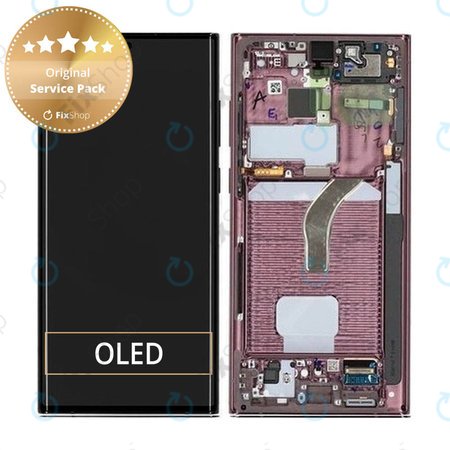 Samsung Galaxy S22 Ultra S908B - LCD Displej + Dotykové Sklo + Rám (Burgundy) - GH82-27488B, GH82-27489B Genuine Service Pack