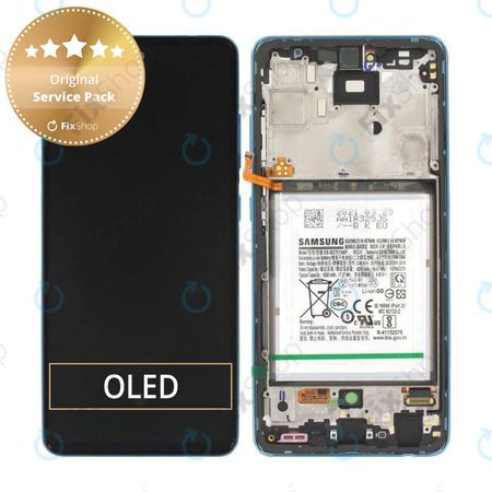 Samsung Galaxy A52 A525F, A526B - LCD Displej + Dotykové Sklo + Rám + Baterie (Awesome Blue) - GH82-25229B, GH82-25230B Genuine Service Pack