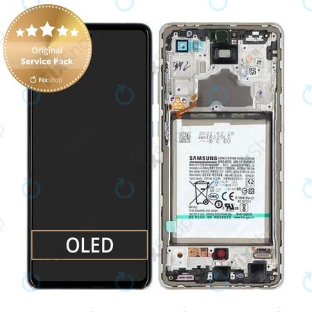 Samsung Galaxy A72 A725F, A726B - LCD Displej + Dotykové Sklo + Rám + Baterie (Awesome White) - GH82-25541D, GH82-25542D Genuine Service Pack