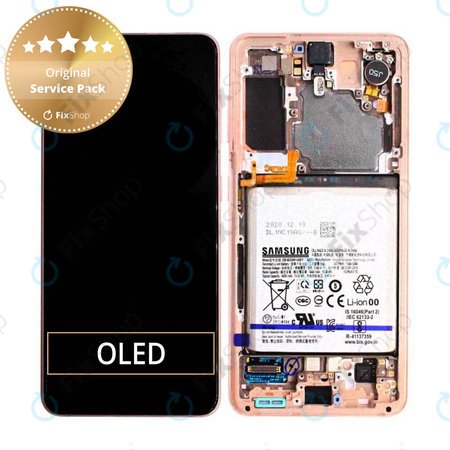 Samsung Galaxy S21 G991B - LCD Displej + Dotykové Sklo + Rám + Baterie (Phantom Pink) - GH82-24716D, GH82-24718D Genuine Service Pack